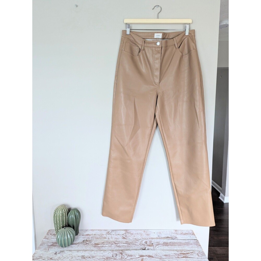 Wilfred Melina High Waist Vegan Leather Straight Pants 14 Tan Neural Minimalist